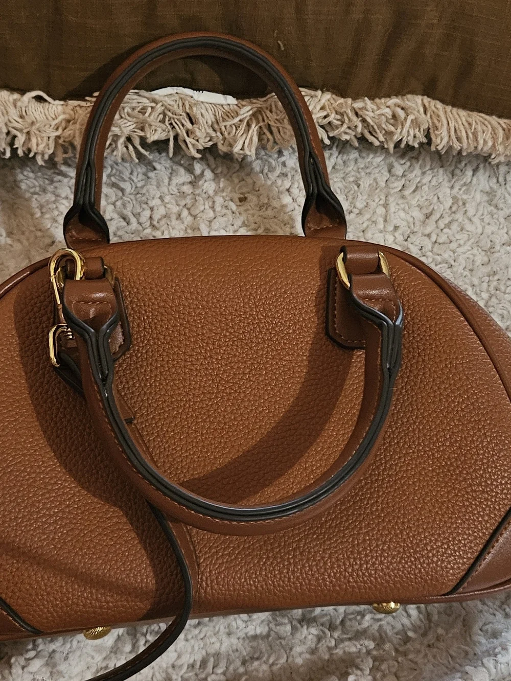 Structured Pebbled Leather Satchel in Chestnut Brown